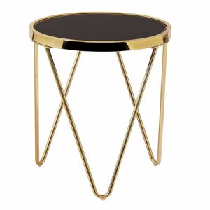 Kerek üveg asztalka, króm lábakkal, arany-fekete - CENTAURE - Butopêa