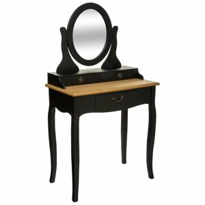 Vintage stílusú fésülködő asztal, tükörrel és 3 fiókkal, fekete - VENISE - Butopêa
