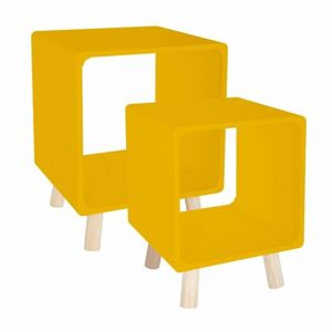 Kocka alakú asztalka szett, tárolórésszel, 2 db, sárga - CUBO - Butopêa