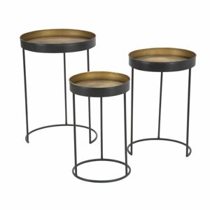 Egymásba rakható kerek asztalka szett, körkörös, 3 db, fekete-réz - MATHYS - Butopêa