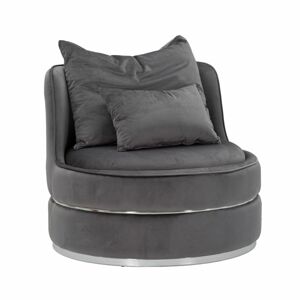 Bársony hatású fotel, ezüst díszítéssel, sötétszürke - AEVA - Butopêa