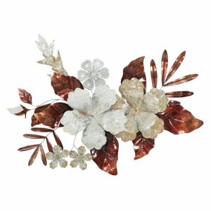 Virágkompozíció fém fali dekoráció, bordó levelekkel, törtfehér - JAPAN - Butopêa