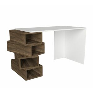 Modern stílusú íróasztal, 4 polccal, fehér-fa - DESTRUCTURE - Butopêa
