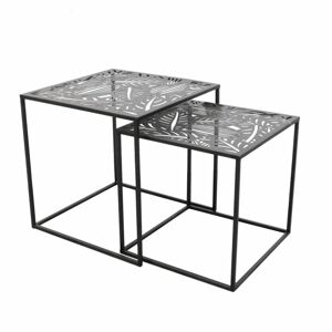 Levélmintás négyszögletes asztalka szett, 2 db, fekete - QUADRATURE - Butopêa