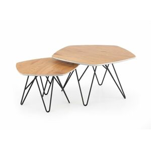 Ötszög alakú asztalka szett, 2 db, hajlított lábbal, tölgy - RUCHE - Butopêa