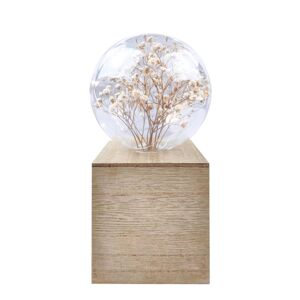 LED-es üveg asztali lámpa, fa talppal, natúr - PIEGE DE VERRE - Butopêa
