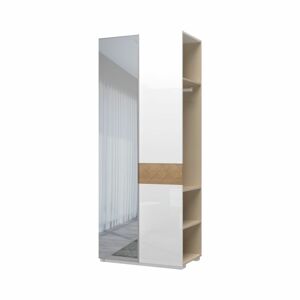 Kiegészítő szekrény tükörrel, tölgy, magasfényű fehér - BOSPHORE - Butopêa