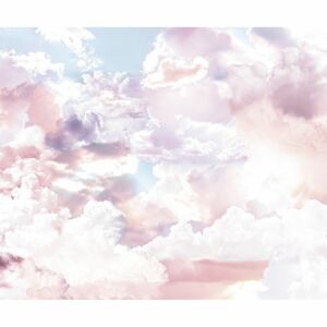 Rózsaszínes felhős eget ábrázoló tapéta, 300x250 cm, világoskék-rózsaszín - LA VIE EN ROSE - Butopêa