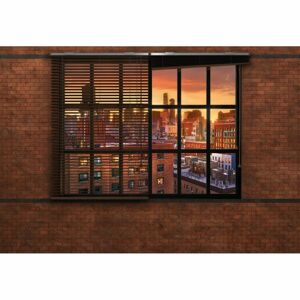 Brooklynra néző ablakot ábrázoló tapéta, 368x254 cm, narancssárga-fekete - BROOKLIN - Butopêa