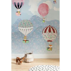 Gyerekszoba tapéta, hőlégballonok, 200x250 cm, világoskék - MONGOLFIERES - Butopêa
