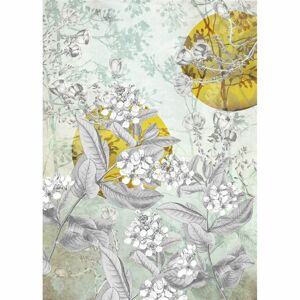Virágokat és indákat ábrázoló tapéta, 200x280 cm, menta-aranysárga - CLAIRIERE - Butopêa