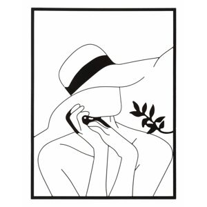 Fém fali kép, kalapos nő, fekete, 60x80 cm - ALLURE - Butopêa