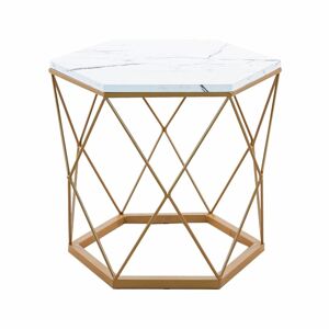 Hatszög alakú dohányzóasztal, rombuszos vázzal, fehér-arany - TENERIFE - Butopêa