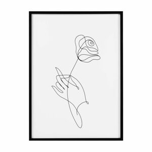 Keretezett poszter, vonalrajz rózsa, 50x70 cm, fekete-fehér  - MA ROSE - Butopêa