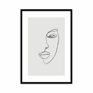 Keretezett falikép, vonalrajz, női arc, 50x70 cm, fekete - MI-FEMME - Butopêa
