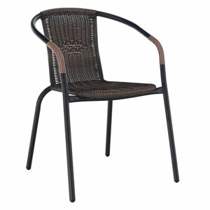 Rakásolható rattan karfás kerti szék, sötétbarna, fekete kerettel - AROL - Butopêa